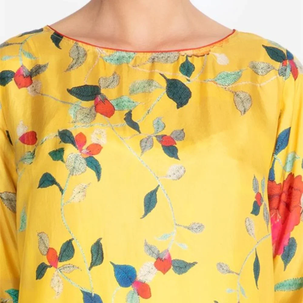 NWT Johnny Was Silk Sellio Long Tunic Yellow Medium